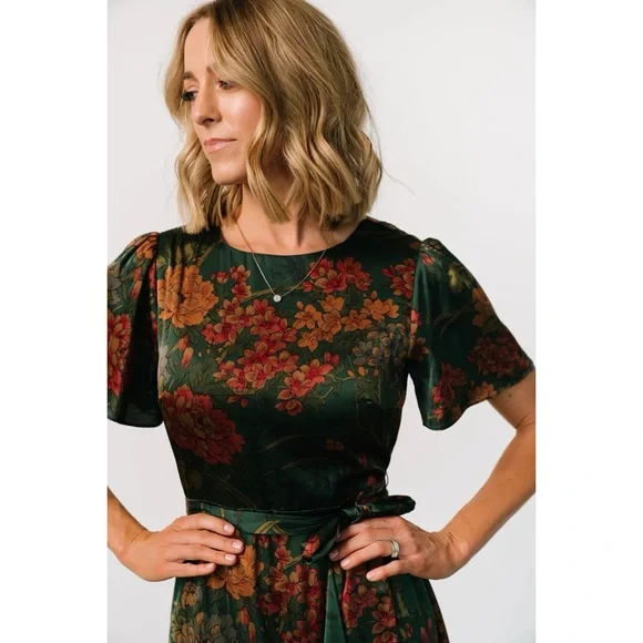 Baltic Born Dark Green Floral Maxi Dress with Rust Blooms - Picture 4 of 11